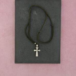 james avery sterling silver retired large st teresa cross leather necklace 24"